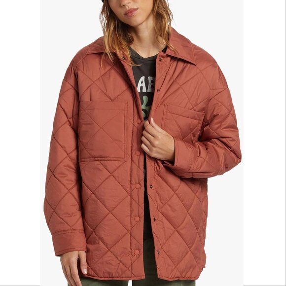 Billabong Transport Shacket Snap Front Overshirt Jacket Size L Rust Quilted NEW - Picture 3 of 12